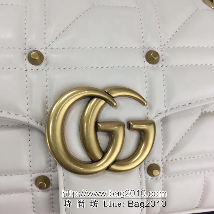 GUCCI古馳原單 新款專櫃品質原單貨實物實拍443497方釘米白鏈條單肩斜挎包 HY1219